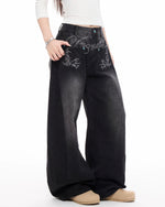 Loose-fitting washed denim jeans