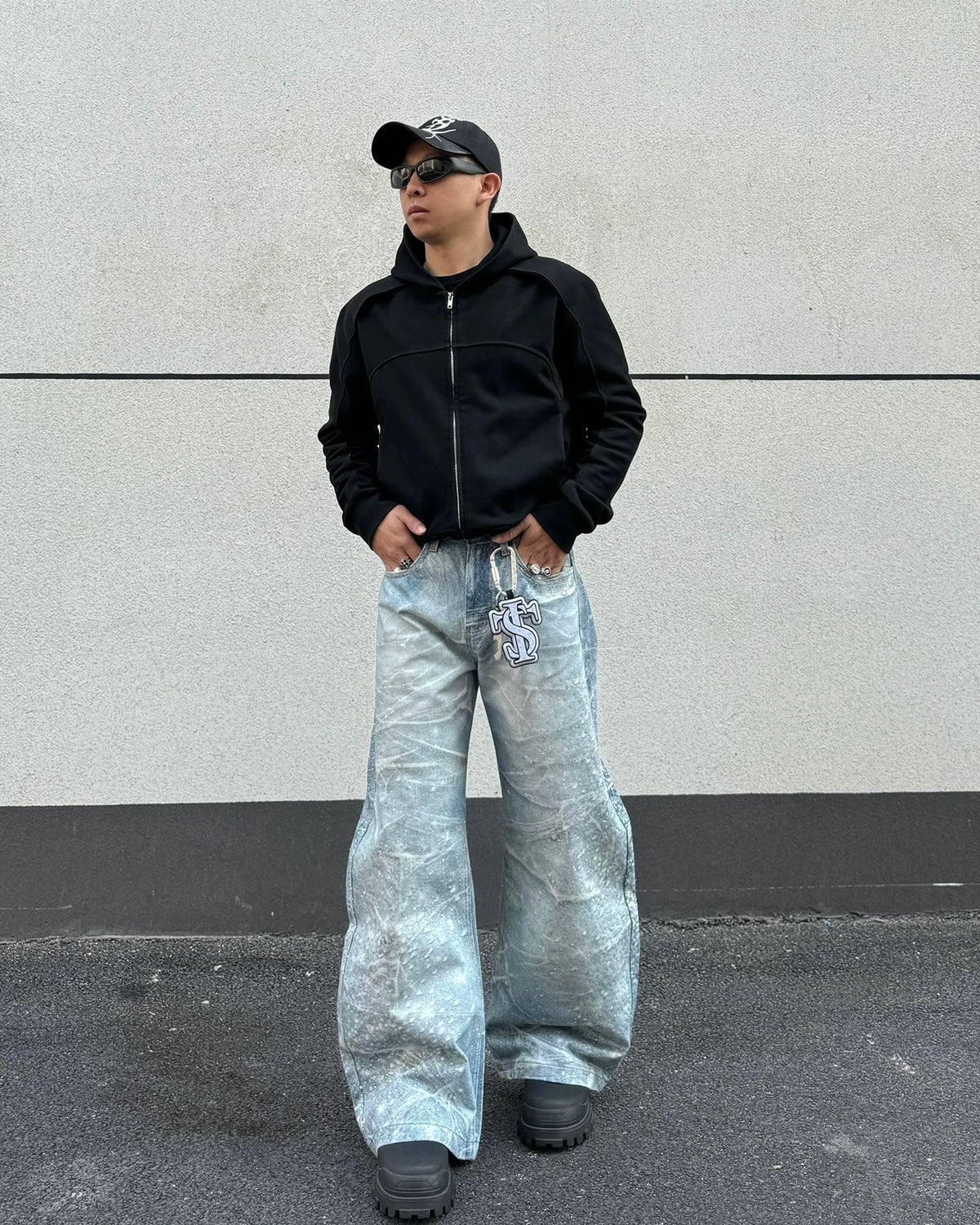 Designer-style denim trousers