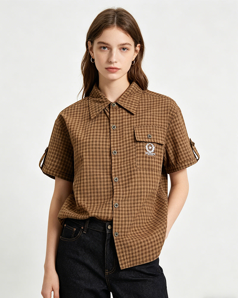 Retro embroidered short-sleeved shirt