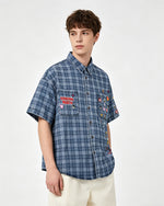 刺綉格子短袖襯衫