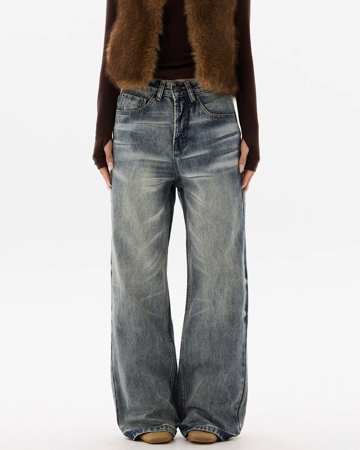 레트로 캐주얼 스트레이트 레그 진