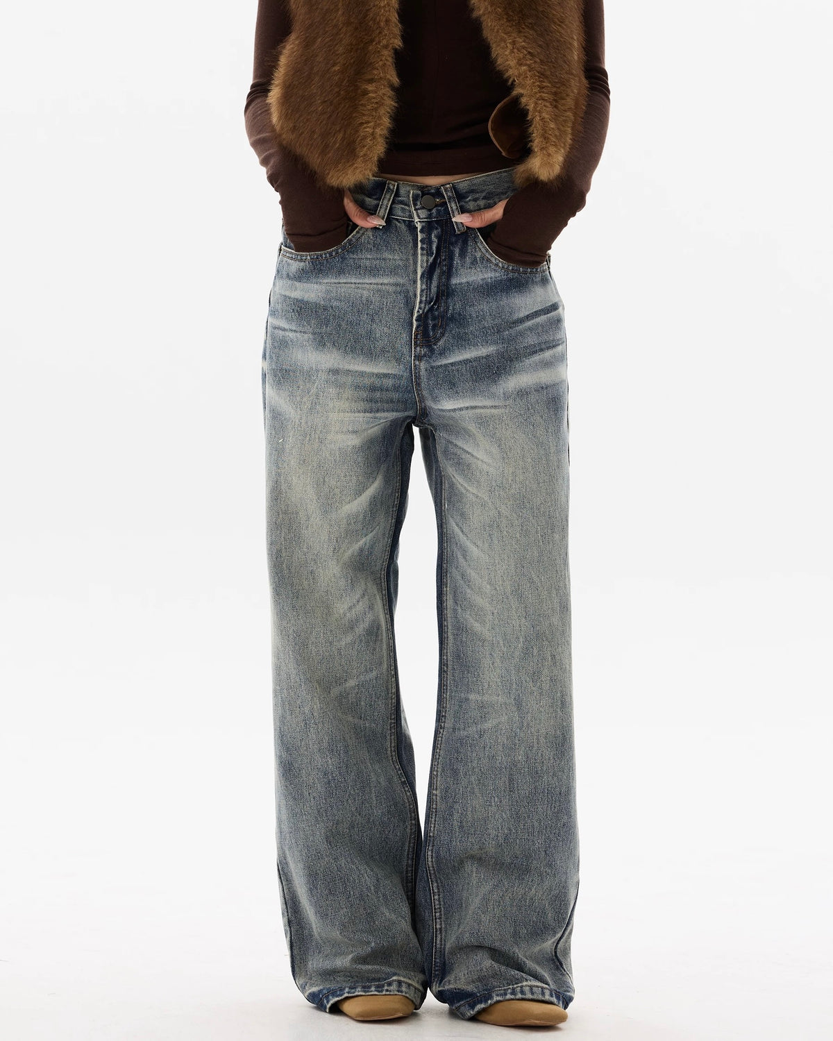 레트로 캐주얼 스트레이트 레그 진