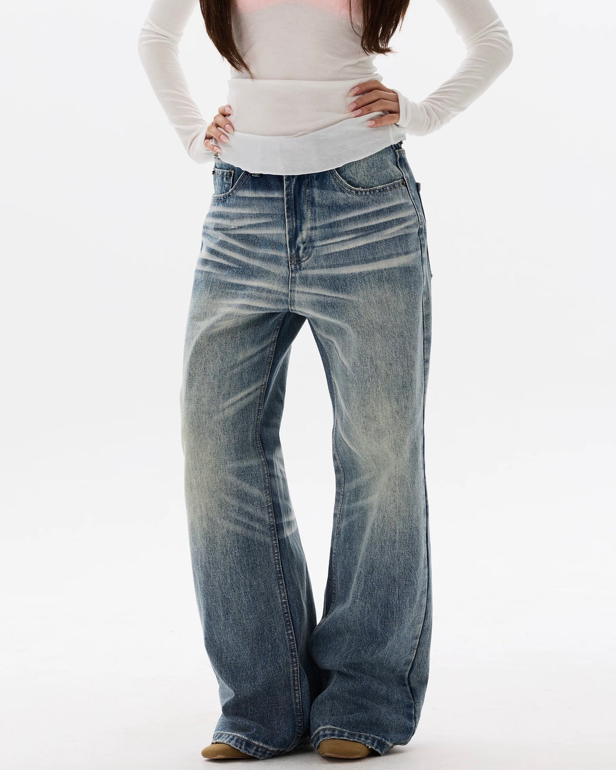 레트로 캐주얼 스트레이트 레그 진