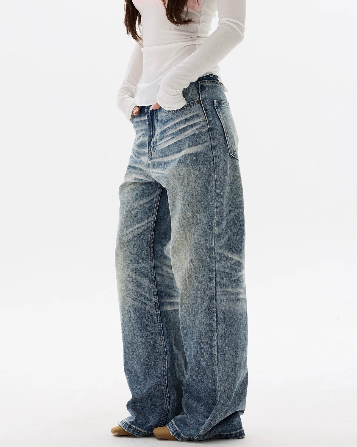 레트로 캐주얼 스트레이트 레그 진