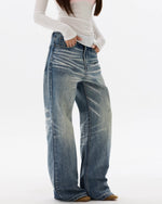 레트로 캐주얼 스트레이트 레그 진