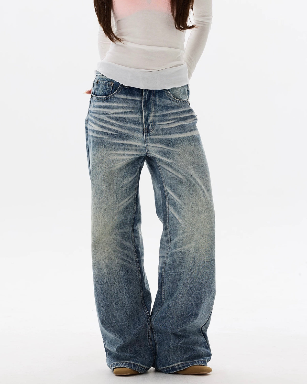 레트로 캐주얼 스트레이트 레그 진