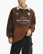 레트로 스타일의 칼라가 있는 인조 가죽 투피스 스웨트셔츠