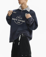Retro collared faux two-piece sweatshirt