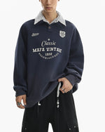 Retro collared faux two-piece sweatshirt