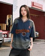 워시드 자수 데님 반팔