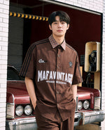 Embroidered contrast plaid short-sleeved shirt