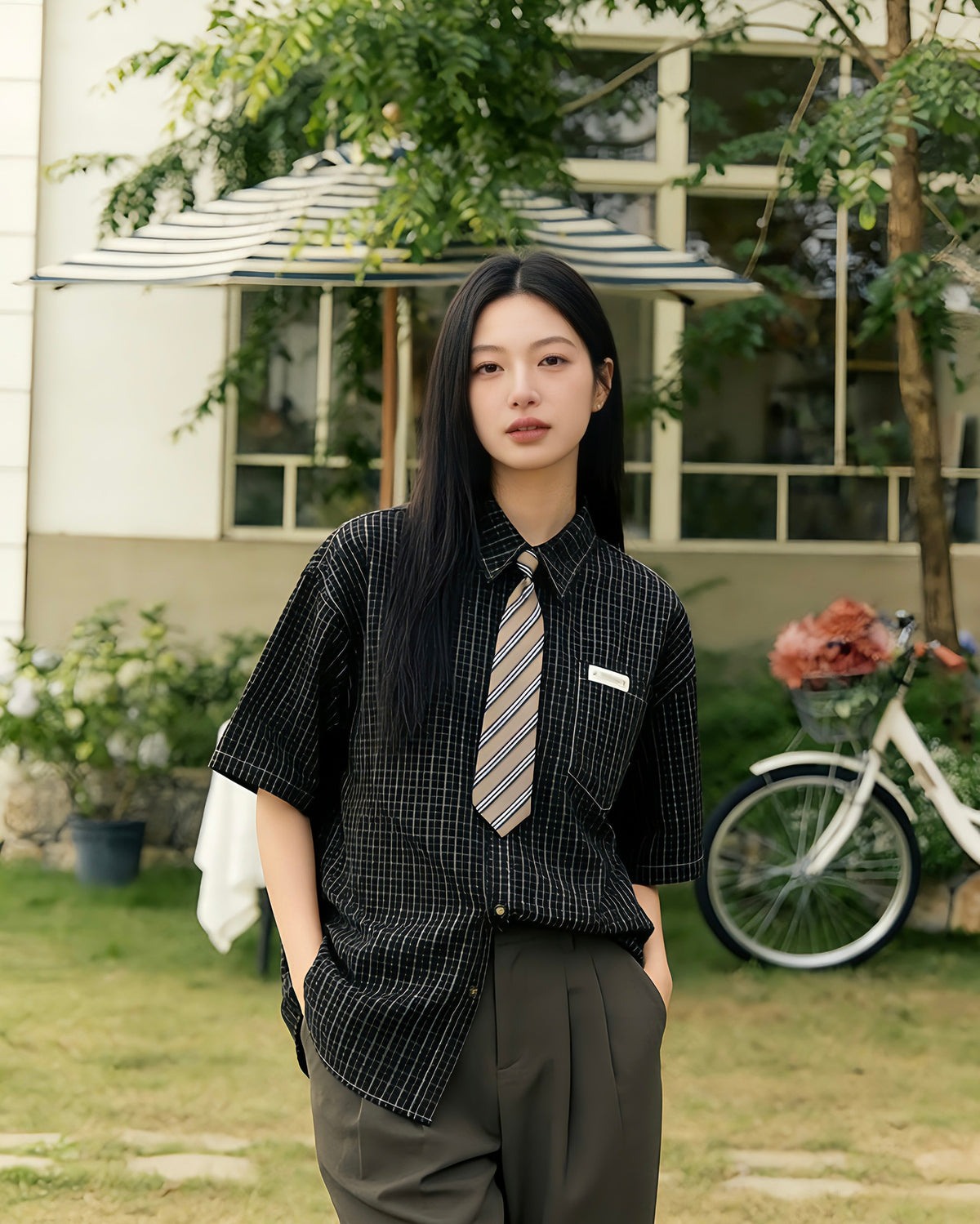 빈티지 스트라이프 반소매 셔츠
