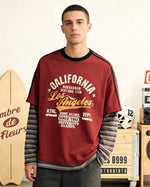 Retro contrast color casual fake two-piece long sleeves