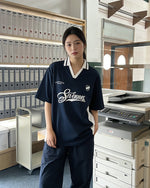 Contrast color stitching polo short sleeves