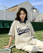 레트로 세로줄무늬 반팔셔츠