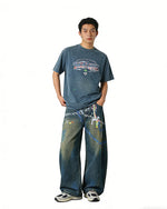 Distressed Washed Wide-Leg Jeans