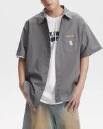 Badge embroidered short-sleeved shirt