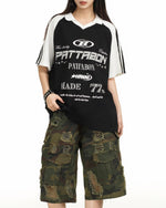 레트로 콘트라스트 프린트 반소매