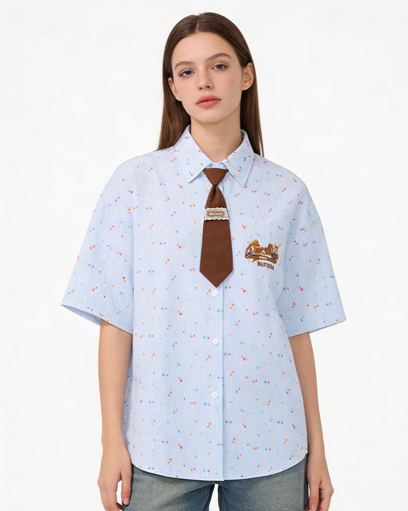 卡通刺綉短袖襯衫