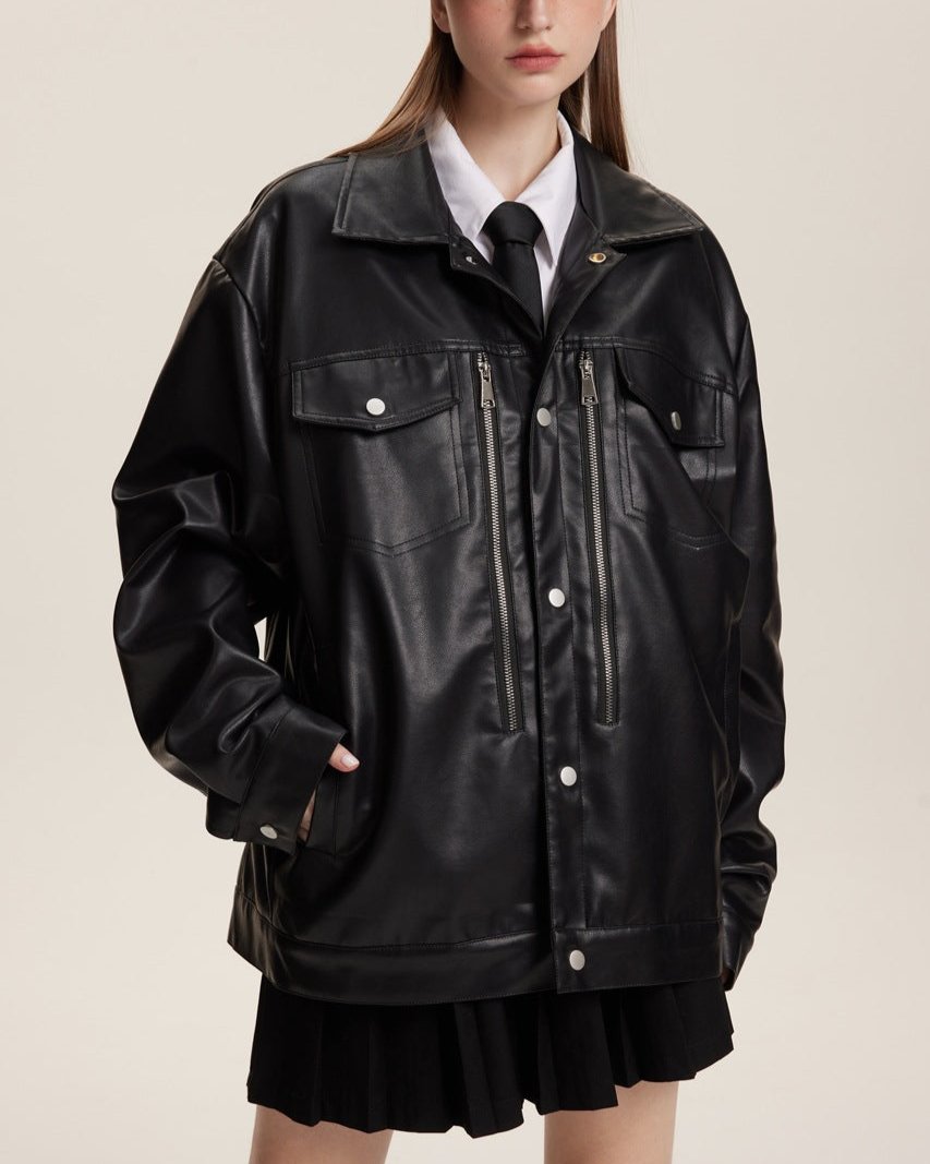 Retro motorcycle leather jacket