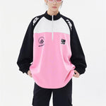 Retro stitching stand collar couple sweatshirt