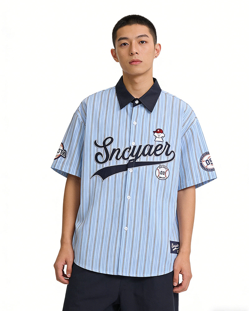 레트로 세로줄무늬 반팔셔츠