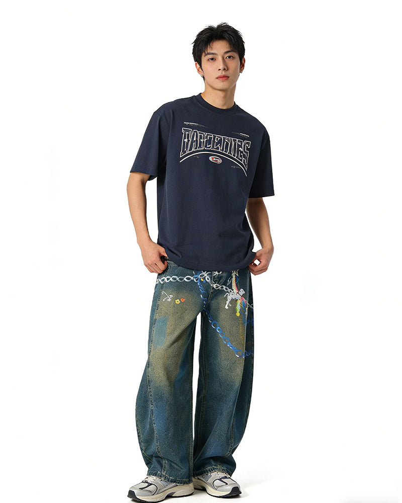 Distressed Washed Wide-Leg Jeans