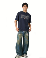 Distressed Washed Wide-Leg Jeans