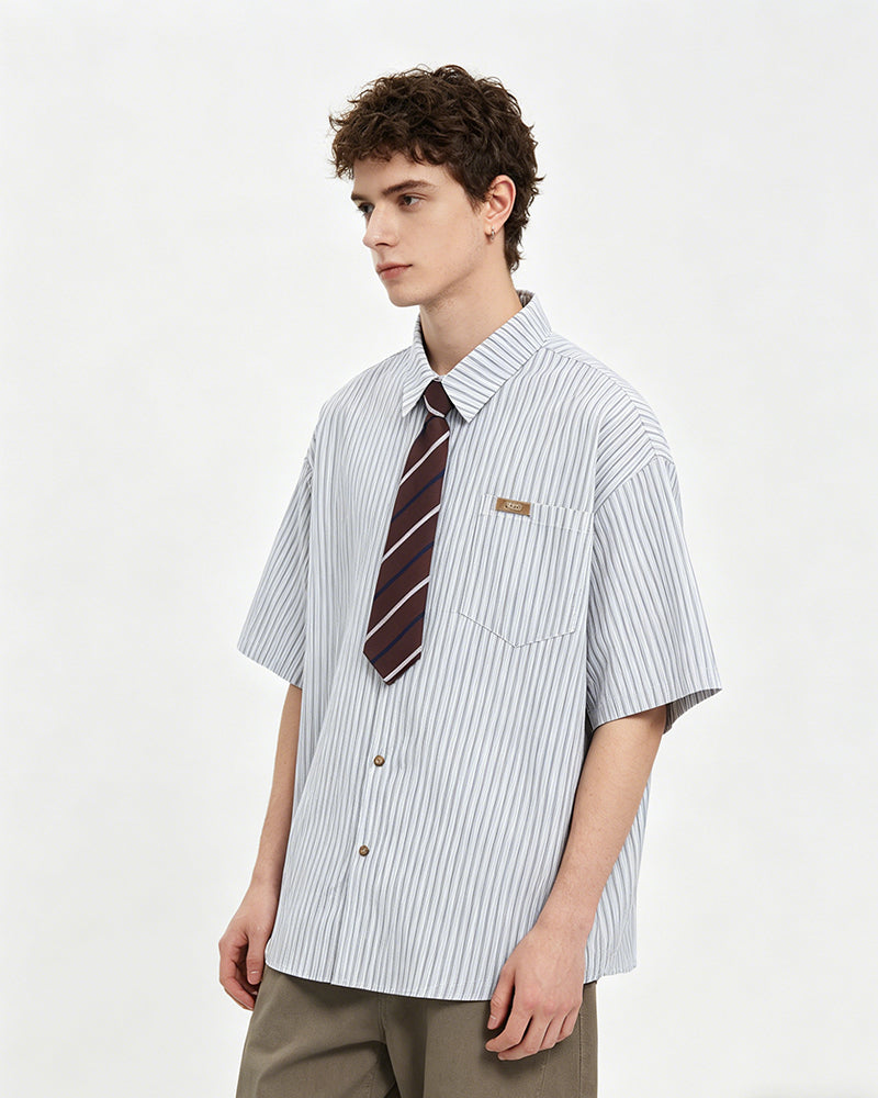 簡約條紋短袖襯衫