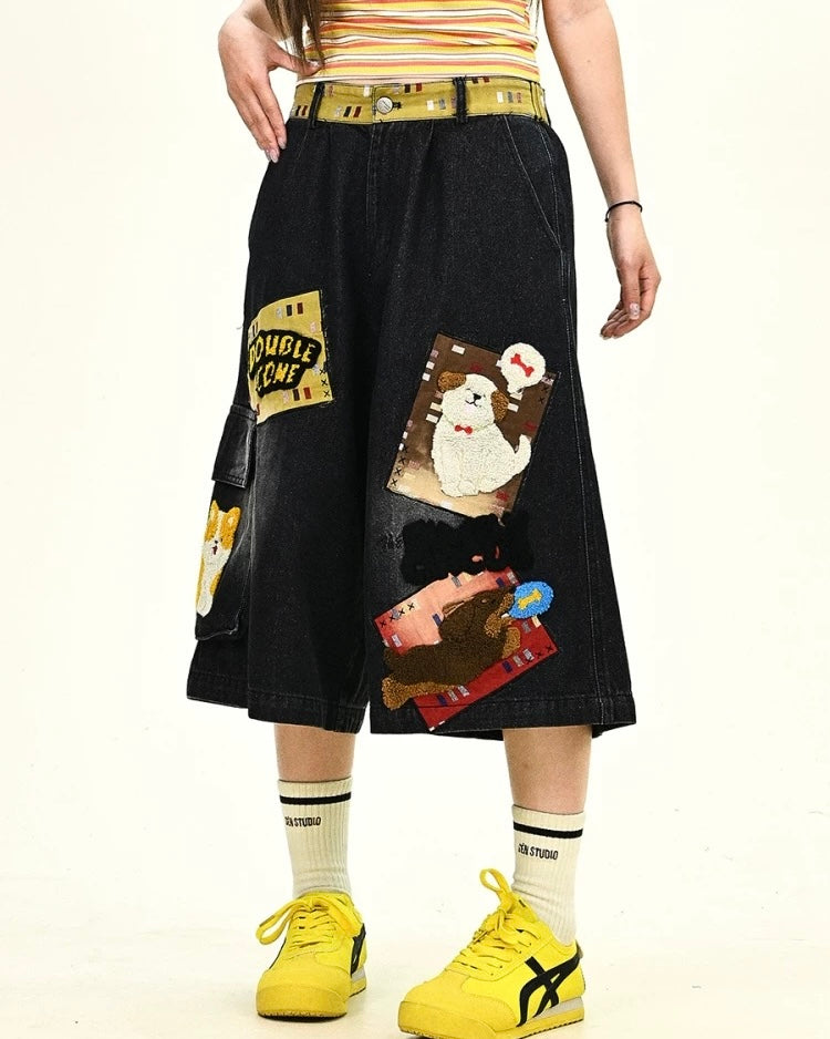 Embroidered Puppy Shorts