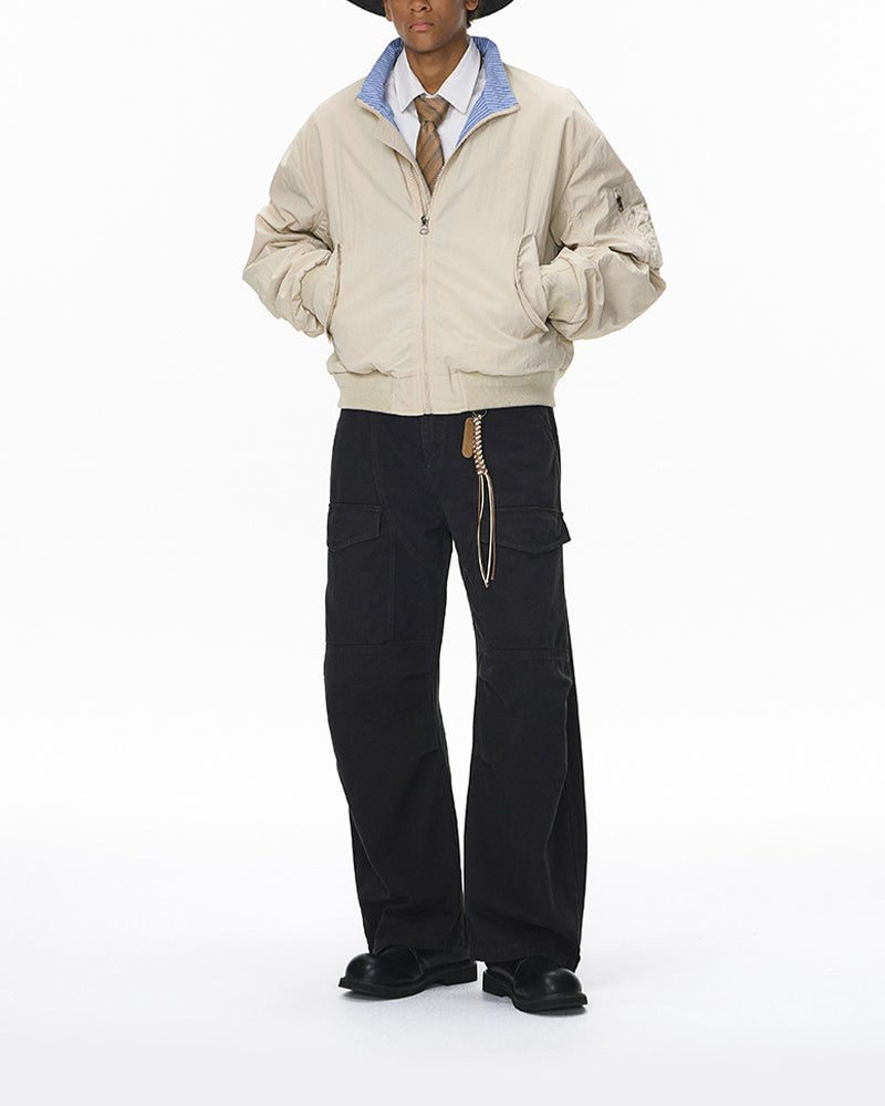 Casual stand-up collar plaid color-blocked baseball jacket