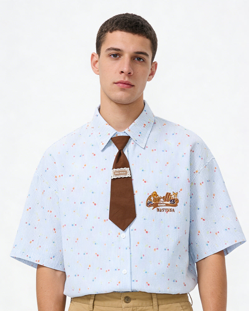 卡通刺綉短袖襯衫