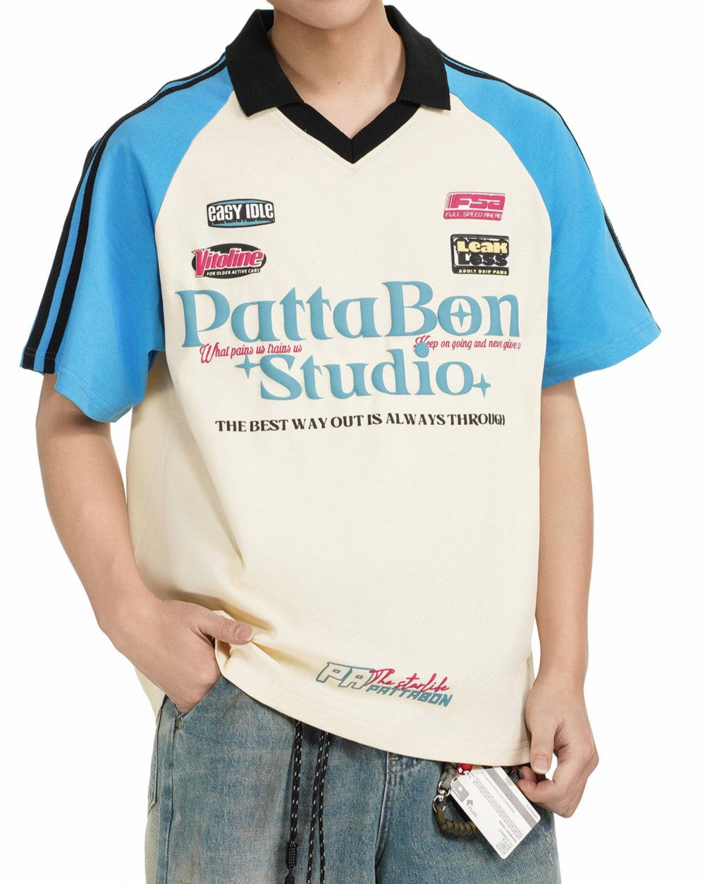 콘트라스트 컬러 캐주얼 프린트 반팔