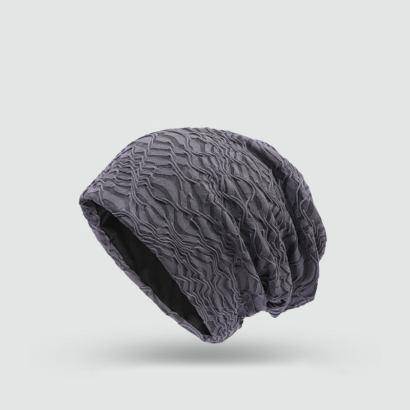 純色雙層皺褶套頭帽