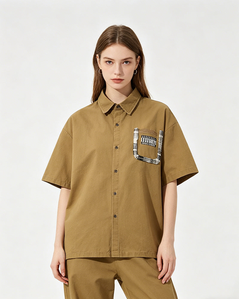 Retro patchwork casual shirt