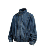 Washed stand-up collar denim jacket
