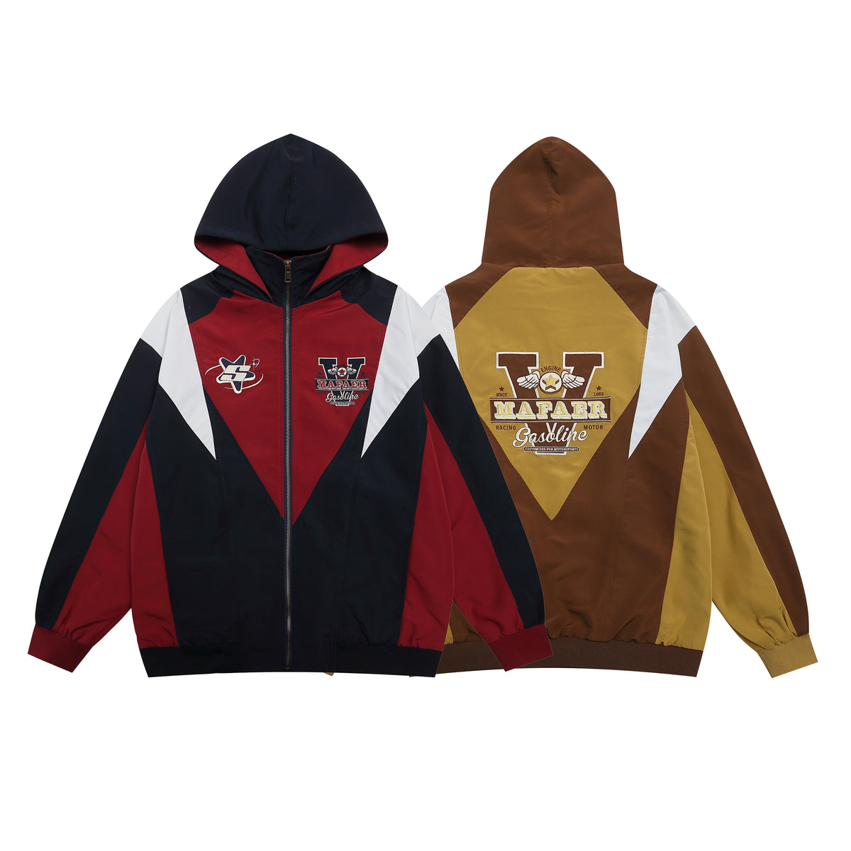 retro color block hooded jacket