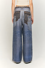 復古水洗破洞牛仔褲