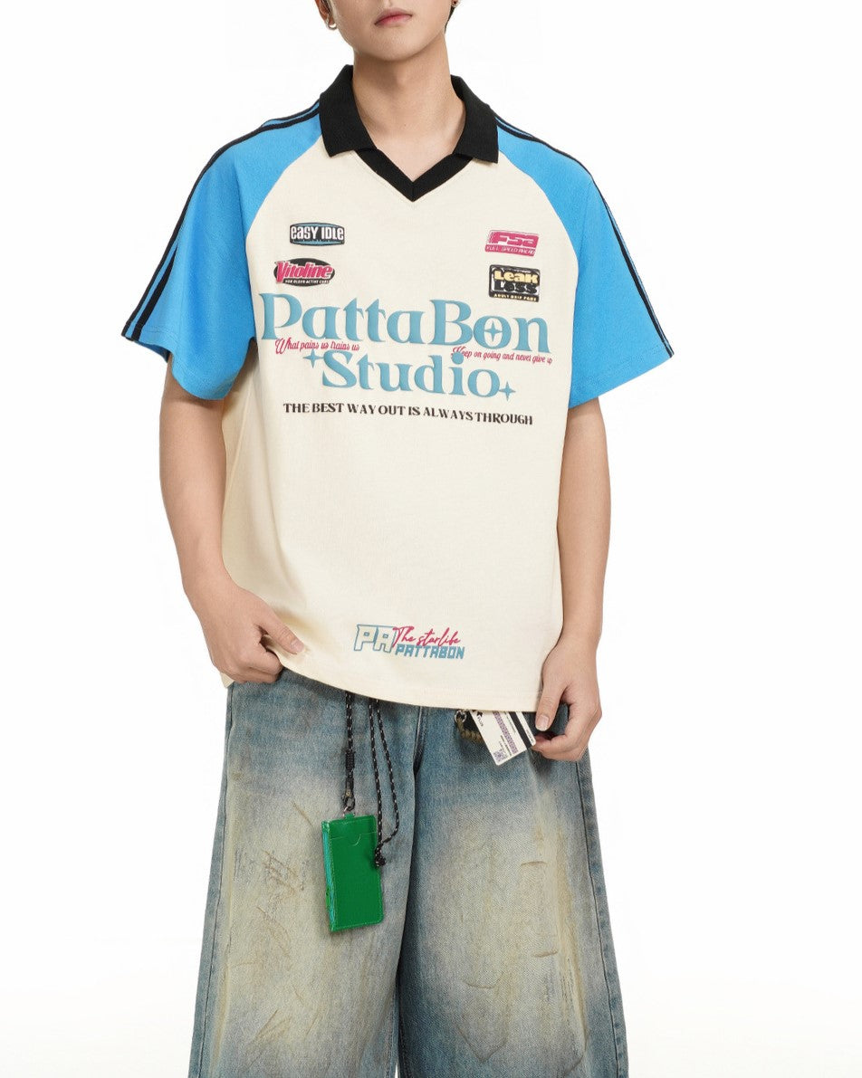 콘트라스트 컬러 캐주얼 프린트 반팔