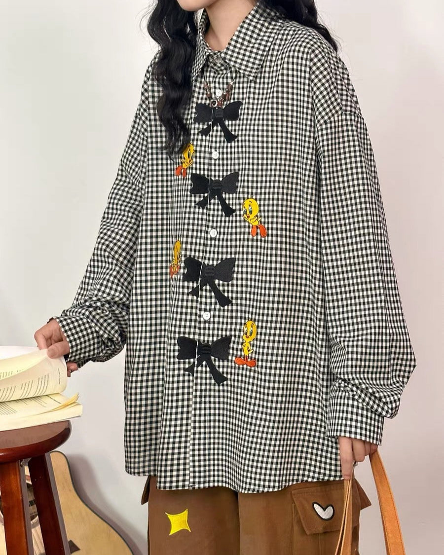 復古蝴蝶結長袖襯衫
