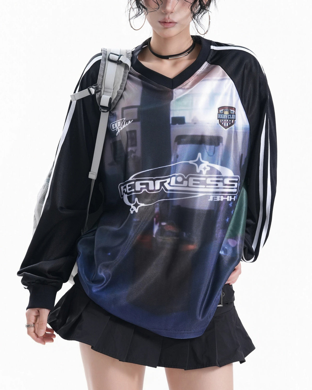 Retro contrasting color couple long sleeves