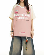 콘트라스트 컬러 캐주얼 프린트 반팔