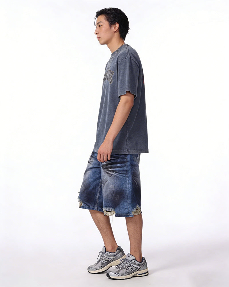 做舊破洞牛仔短褲