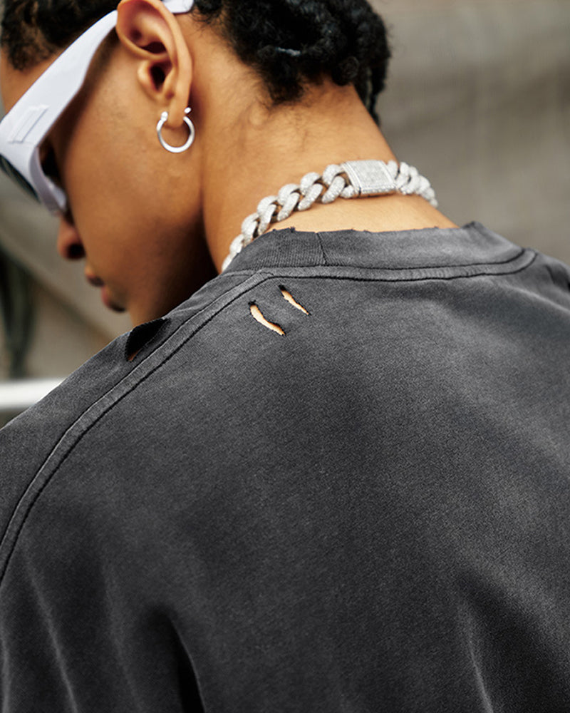 復古做舊印花短袖