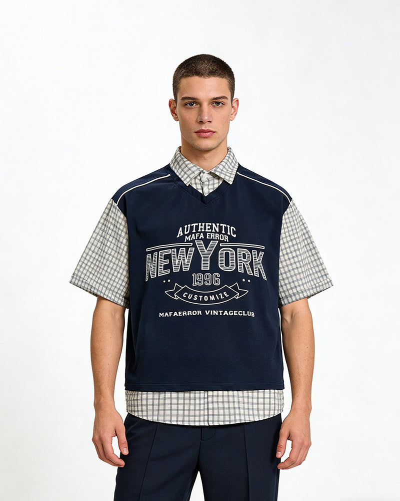 假兩件拼接短袖