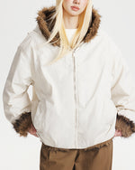 Hooded cotton-padded jacket with fur collar