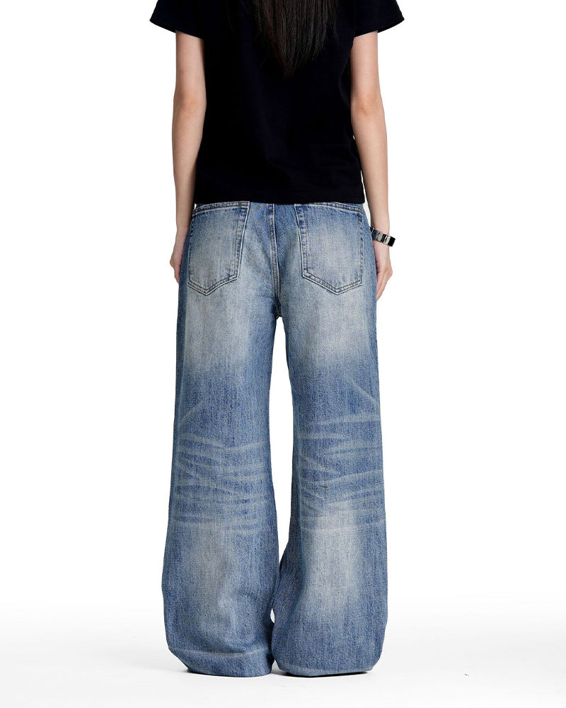 Retro washed denim jeans