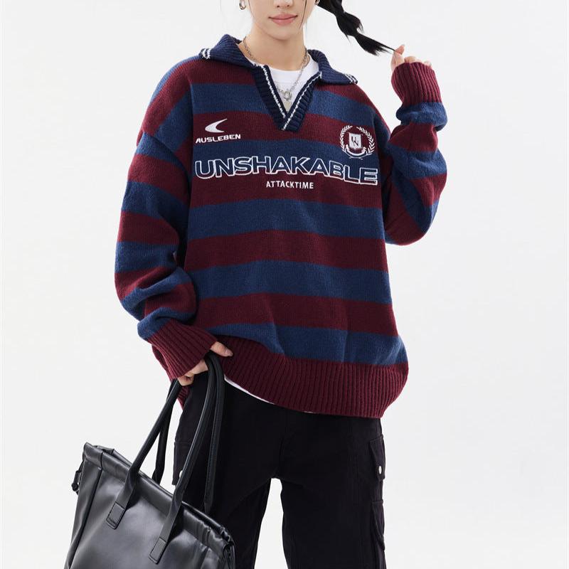 Retro yellow versatile striped sweater