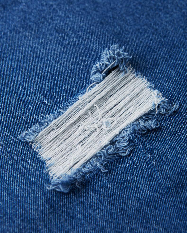 做舊破洞牛仔直筒長褲