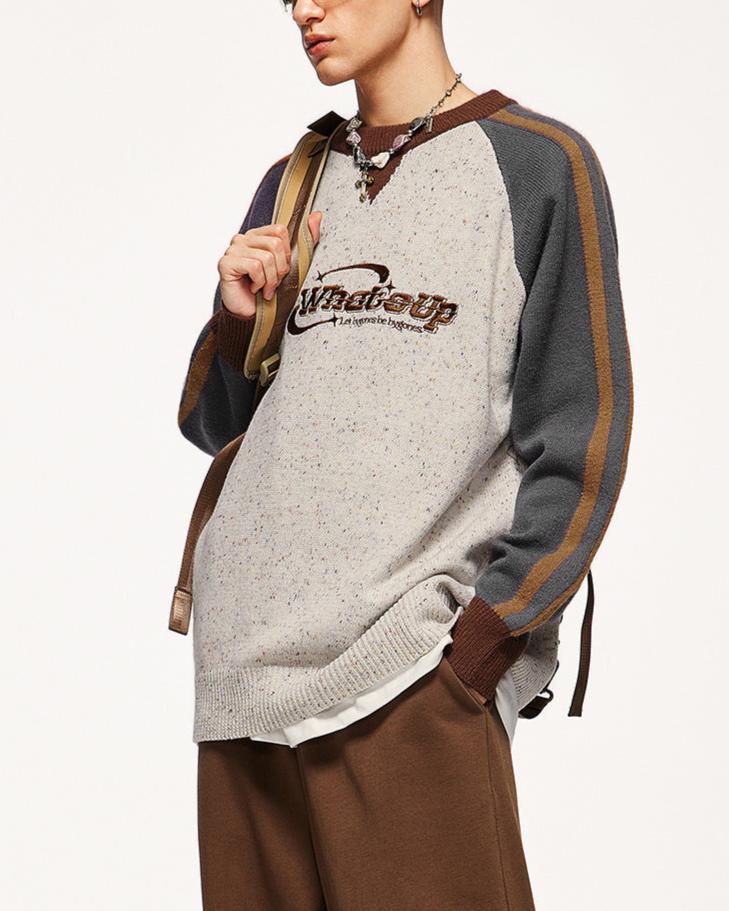 復古撞色拼接毛衣